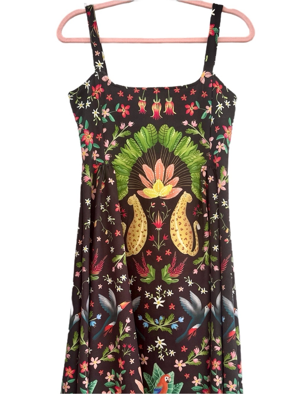 AVERIE Black Jungle Print Midi Dress, Small